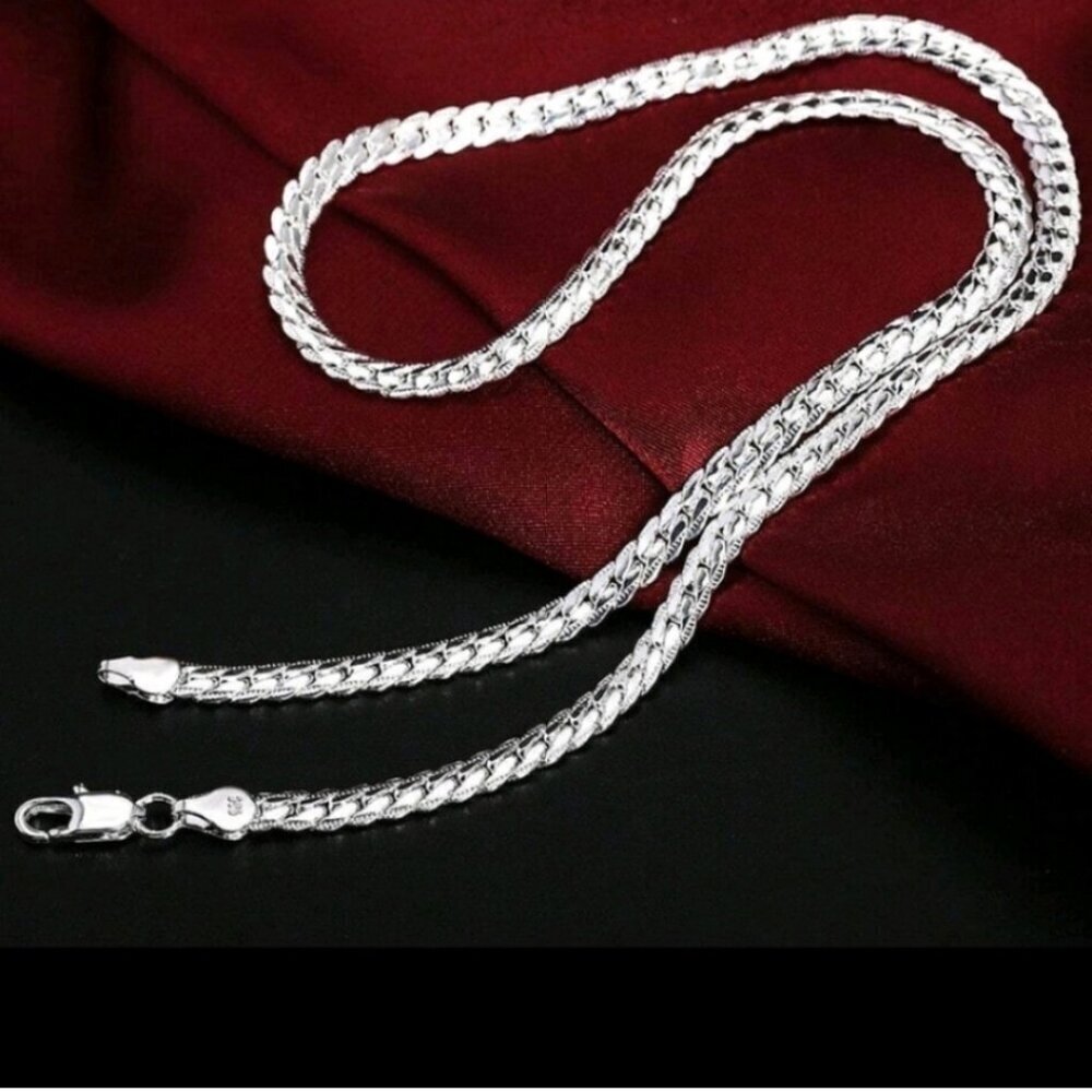 SILVER PLATED FLAT SNAKE CHAIN NECKLACE 21.5" - Picture 3 of 8